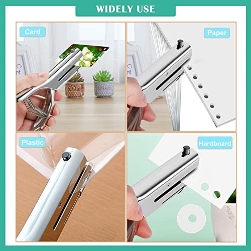 HNONPW Single Hole Punch 2 Inch Reach Deep Throat Heavy Duty Tab Zinc Alloy Silver Long 1/4 Inch Hand Held Leather Punch for Scrapbook Paper ID Card PVC Badge Photos - Image 5