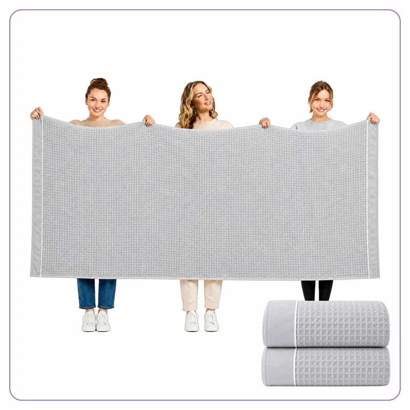 Bath Sheet (2 Piece, 90x180 cm) – Microfiber 310 GSM Waffle Weave Ultra Soft & Highly Absorbent Quick Dry Large Bath Sheet, Lightweight Solid Bath Sheet for Bathroom, Gym, Spa & Travel.