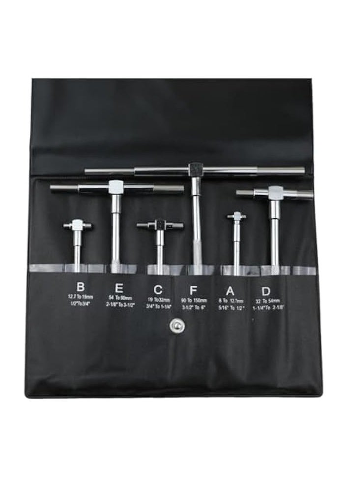PROMASS 6Pcs Telescopic Gauge Set, T Bore Hole Gauge with 5/16″-6″(8-150mm) Adjustable High Precision Stainless Steel Easy to Carry for Hole Quick Inside Measurement Silver  - Image 5