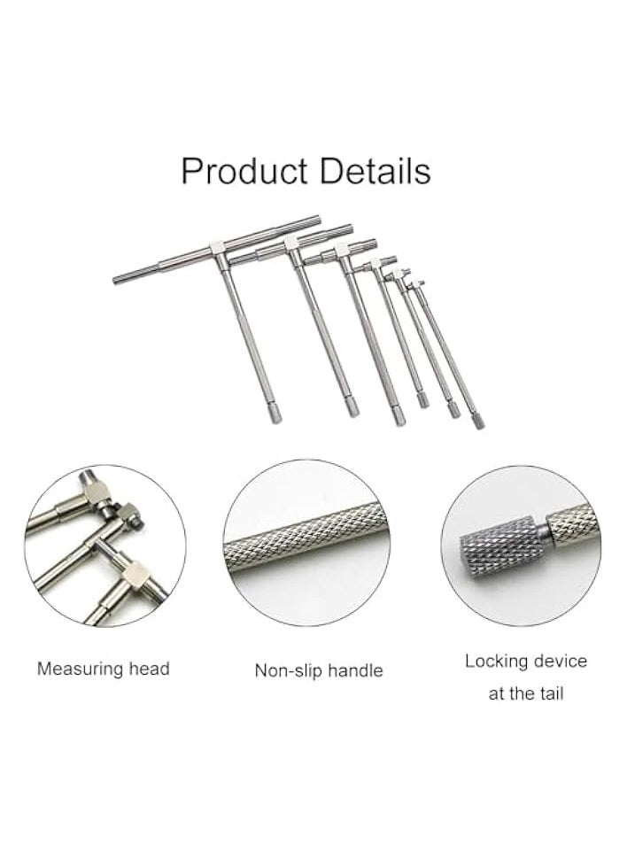 PROMASS 6Pcs Telescopic Gauge Set, T Bore Hole Gauge with 5/16″-6″(8-150mm) Adjustable High Precision Stainless Steel Easy to Carry for Hole Quick Inside Measurement Silver  - Image 3