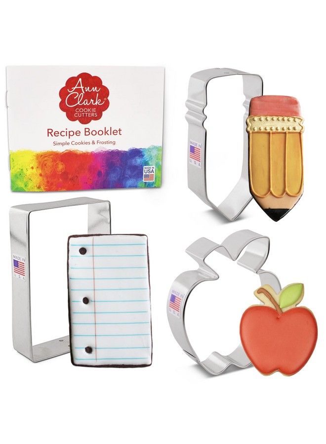 Ann Clark Cookie Cutters 3Piece Back To School & Teacher Appreciation Cookie Cutter Set With Recipe Booklet Apple Pencil - Image 1