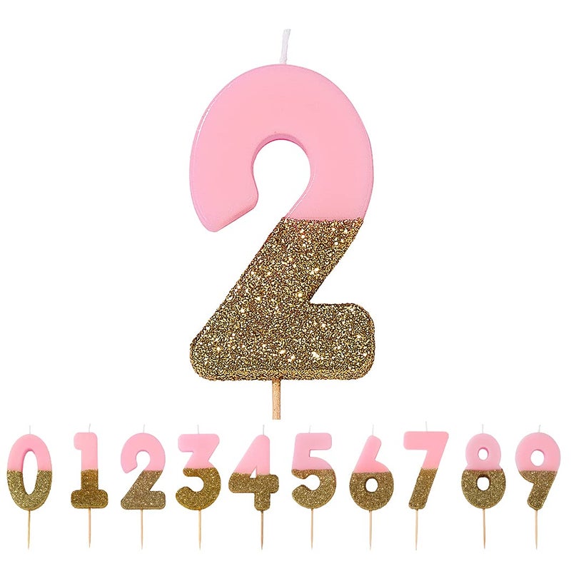 Talking Tables Pink Number 2 Candle with Gold Glitter Premium Quality Cake Topper Decoration For Kids, Adults, 21st Birthday Party, Anniversary, Milestone Age, Height 8cm, 3" - Image 3
