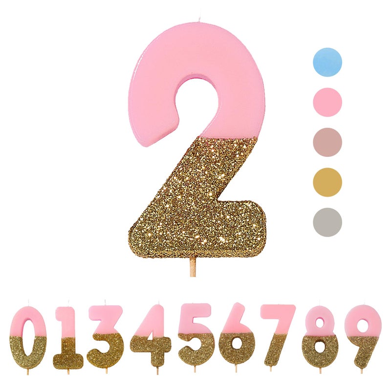 Talking Tables Pink Number 2 Candle with Gold Glitter Premium Quality Cake Topper Decoration For Kids, Adults, 21st Birthday Party, Anniversary, Milestone Age, Height 8cm, 3" - Image 1