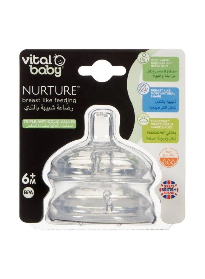 Vital Baby Nurture Breast-Like Nipple Fast Flow 6+ Months - 2 Pack - Image 1