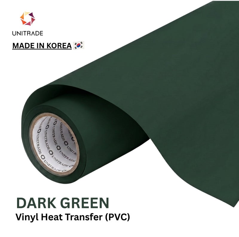 UNITRADE® Easy Cut (PVC) Dark Green Heat Transfer Vinyl Roll / Compatible with Cricut, Silhouette, Professional Cutters / CPSIA Certified / Made in Korea - Image 1