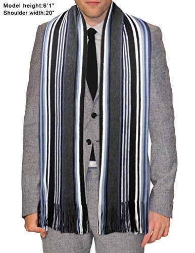 Dahlia Mens Winter Scarf - Synthetic Wool, Extra Long & Warm, Striped Knit, Blue - Image 4