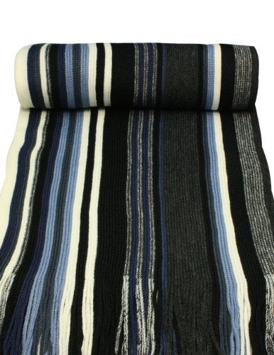 Dahlia Mens Winter Scarf - Synthetic Wool, Extra Long & Warm, Striped Knit, Blue - Image 2