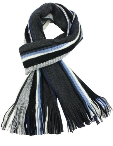 Dahlia Mens Winter Scarf - Synthetic Wool, Extra Long & Warm, Striped Knit, Blue - Image 1