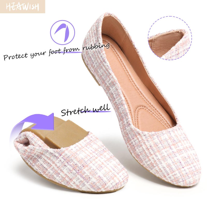HEAWISH Women's Round Toe Flats Shoes Ballet Flats Dressy Comfortable Flats for Women(Pink, US7) - Image 5