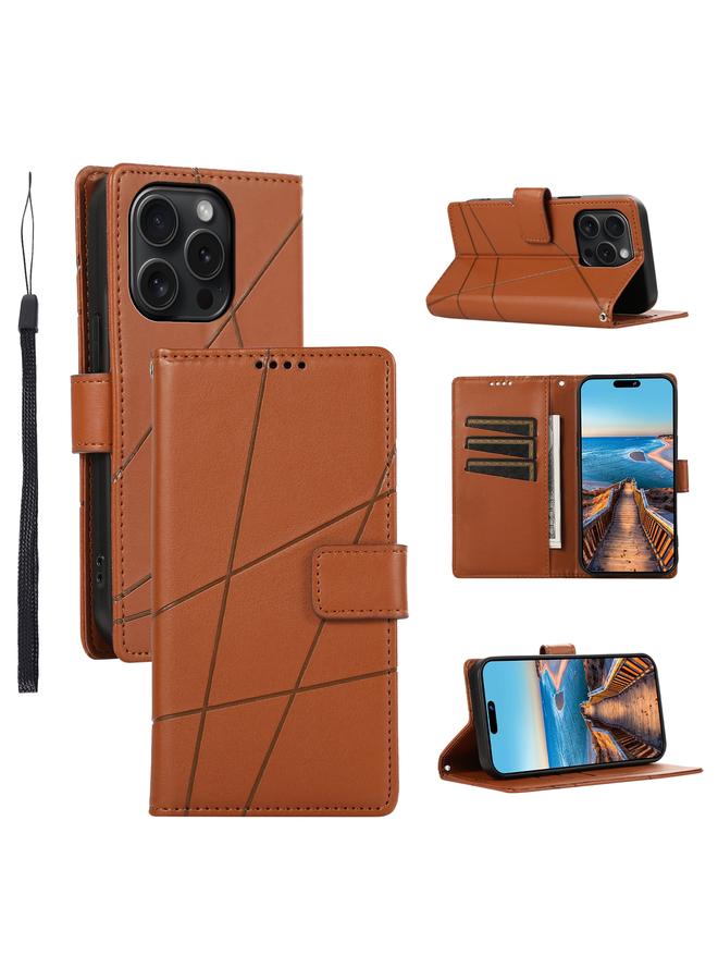 The Bros Case For iPhone 15 Pro Max PU Genuine Leather Texture Embossed Line Phone Case 