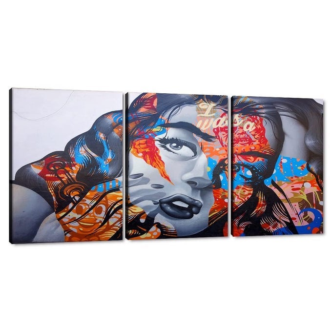 GRAFFITI CANVAS WALL ART 3 PANELS COLORFUL WOMAN PORTRAIT POSTERS MODERN ARTWORK FOR WOMENS BEDROOM BATHROOM DORM ABSTRACT WALL DECOR FRAMED EASY TO HANG 20X28X3PCS