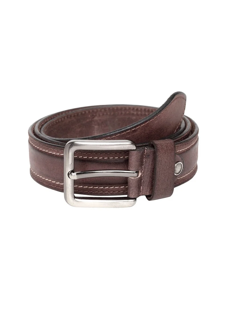 Teakwood brown Teakwood Genuine Leather Belt for Men | Brown Casual & Formal Belt | Contrast Stitching | Silver Pin Buckle | Adjustable Size | Durable Premium Finish | Ideal for Jeans, Trousers & Daily Wear for Men | Best Price UAE