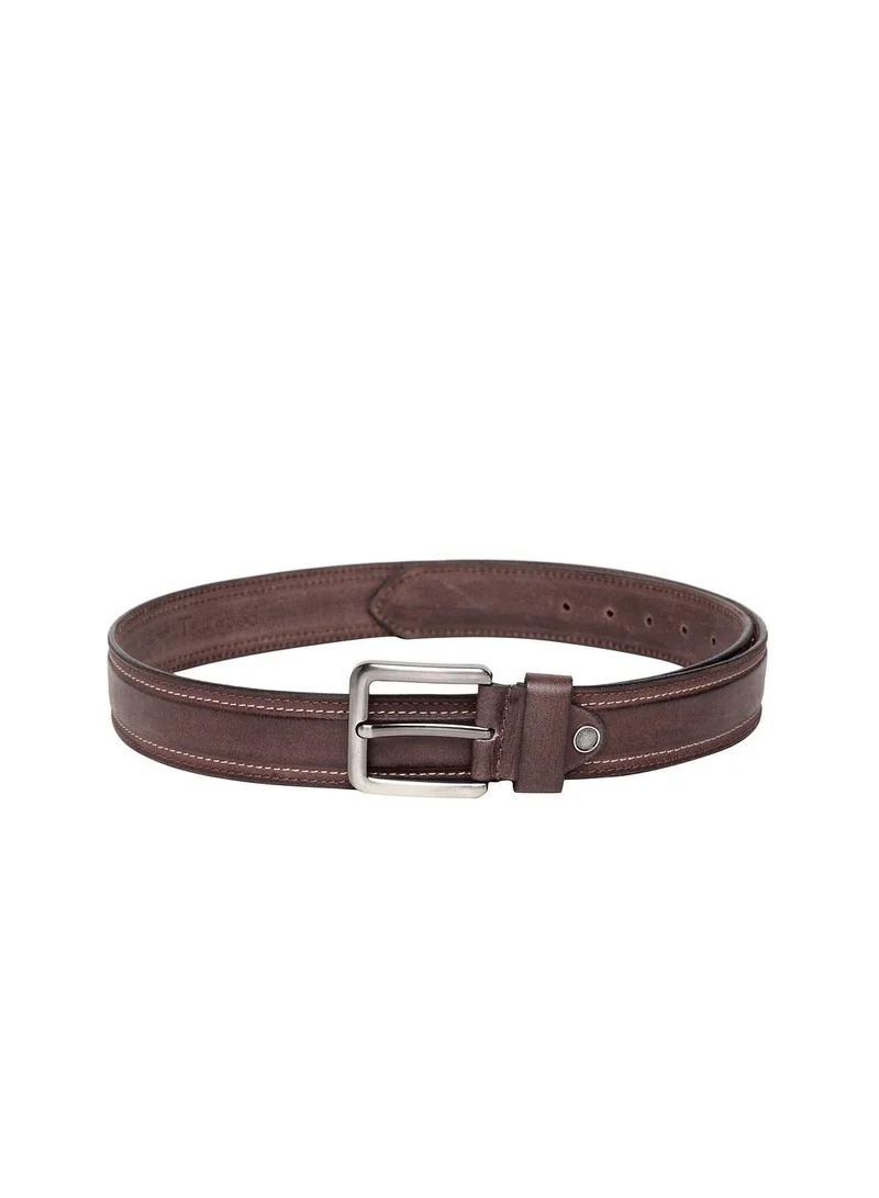 Teakwood brown Teakwood Genuine Leather Belt for Men | Brown Casual & Formal Belt | Contrast Stitching | Silver Pin Buckle | Adjustable Size | Durable Premium Finish | Ideal for Jeans, Trousers & Daily Wear for Men | Best Price UAE