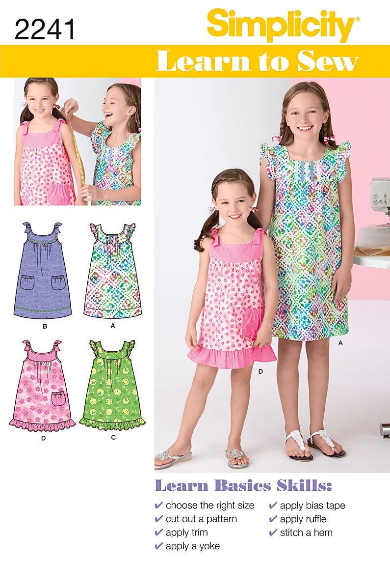Simplicity Vintage Simplicity Learn to Sew Girls Dress Sewing Patterns Sizes 36