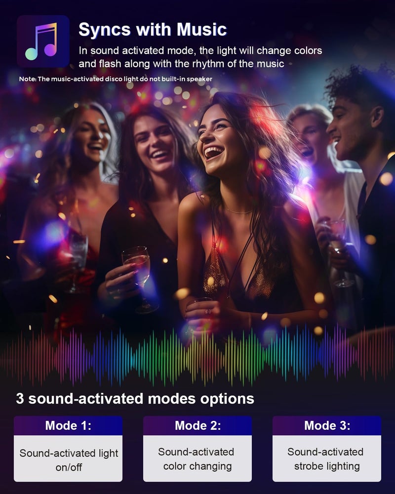 Luditek Sound Activated Party R Gb Disco Ball Light W/ Remote Control Dj Lighting,Strobe Lamp 7 Modes Stage Par Light For Home Dance Parties Bar Karaoke Xmas Club -2 Pack-Corded Electric,Led,Black - Image 4