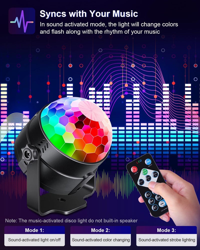 Luditek Sound Activated Party R Gb Disco Ball Light W/ Remote Control Dj Lighting,Strobe Lamp 7 Modes Stage Par Light For Home Dance Parties Bar Karaoke Xmas Club -2 Pack-Corded Electric,Led,Black - Image 3