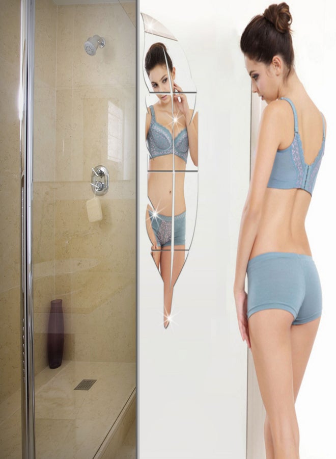 Removable Adhesive 3D Feather Mirror Wall Living Room Bedroom Bathroom Stick Decal Home Party Decoration Art Mural Stickers DIY 6pcs