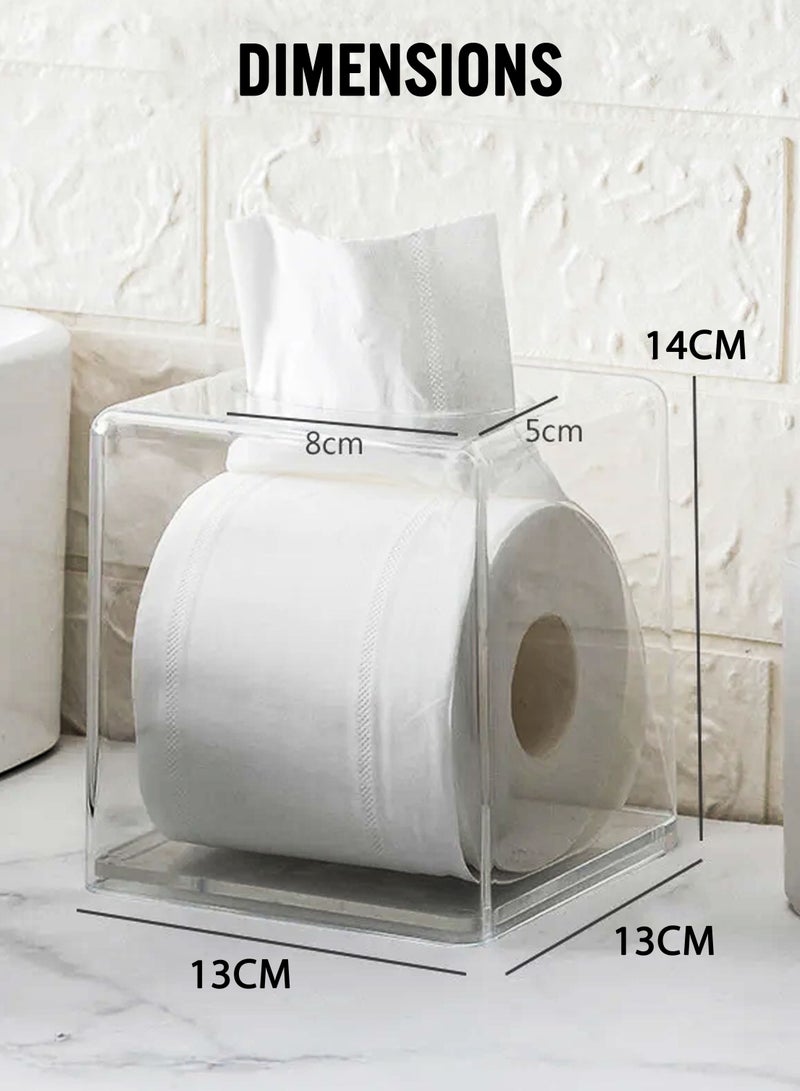 دي بلو مجموعة من 4 قطع: صندوق مناديل شفاف مربع من الأكريليك، مع حامل للمناديل وغطاء، موزع للمناديل الورقية، وحاوية تخزين زجاجية منظمة للمنزل والمطبخ والحمام والمكتب. - Image 3