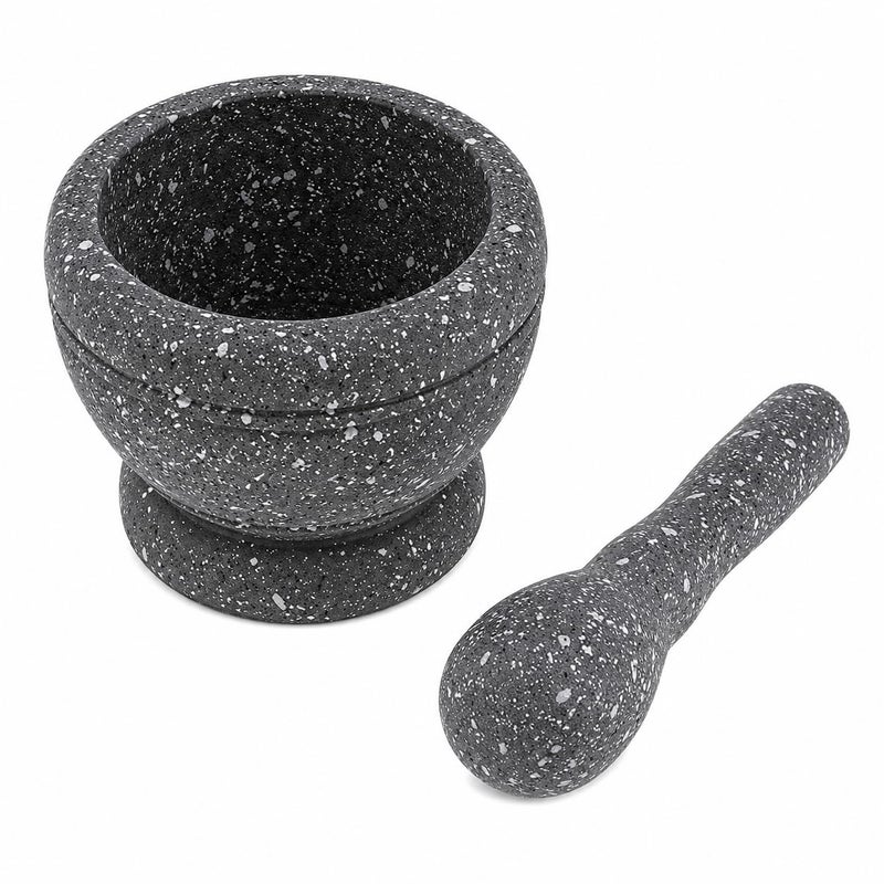 Mortar and Pestle Set, Grey Speckled Grinder Bowl with Crusher for Herbs Spices Garlic Ginger Grains, Manual Kitchen Grinding Tool, Non Slip Base, 11 cm x 17.5 cm - Image 1
