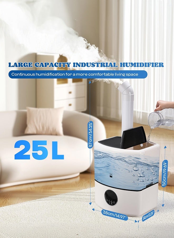 شو وو مرطب هواء صناعي تجاري سعة 25 لترًا، مرطب هواء منزلي كامل، 190 مترًا مكعبًا، خرج 4000 مل/ساعة، مرطبات ضباب بارد مع 8 رشاشات و3 أوضاع ضباب للاستخدام المنزلي والمكتب والصوبات الزراعية والاستخدام التجاري - Image 2