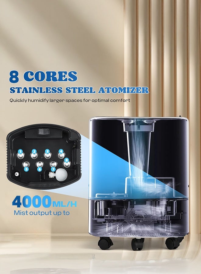 شو وو مرطب هواء صناعي تجاري سعة 25 لترًا، مرطب هواء منزلي كامل، 190 مترًا مكعبًا، خرج 4000 مل/ساعة، مرطبات ضباب بارد مع 8 رشاشات و3 أوضاع ضباب للاستخدام المنزلي والمكتب والصوبات الزراعية والاستخدام التجاري - Image 4