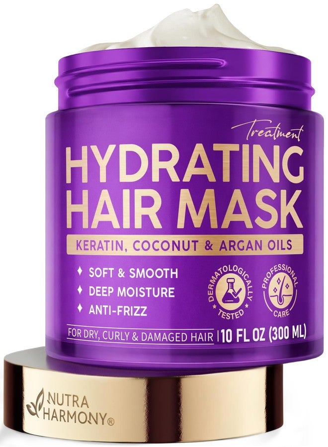 NUTRAHARMONY Hydrating Hair Mask - Deep Conditioning Treatment for Dry, Frizzy & Damaged Hair - Keratin Mask with Coconut & Argan Oils, Collagen & Wheat Protein - Smooths, Softens & Controls Frizz, Curl-Safe, 10oz - Image 1
