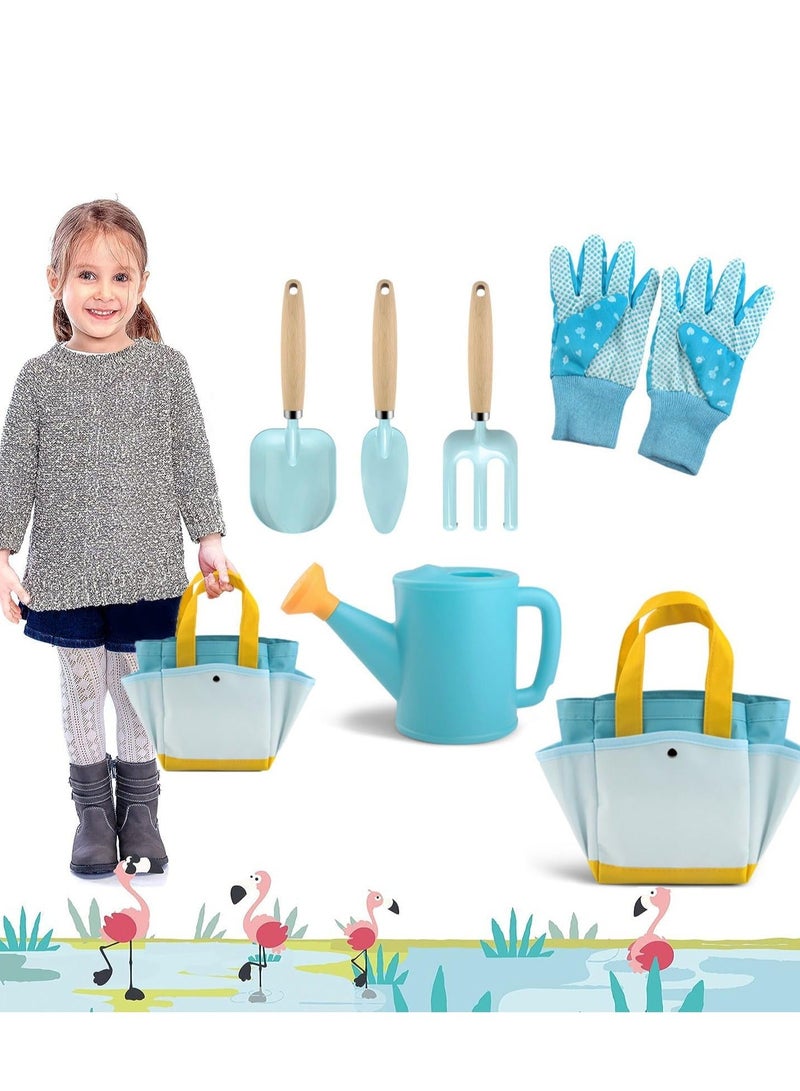 Y&D 6Pcs Kids Garden Outdoor Tool Set Children's Hand Tools Fun Toys Gift including Shovel Rake Trowel Sprayer Gloves Apron Watering Can with Canvas Tote Bag Gifts for Children - Image 1