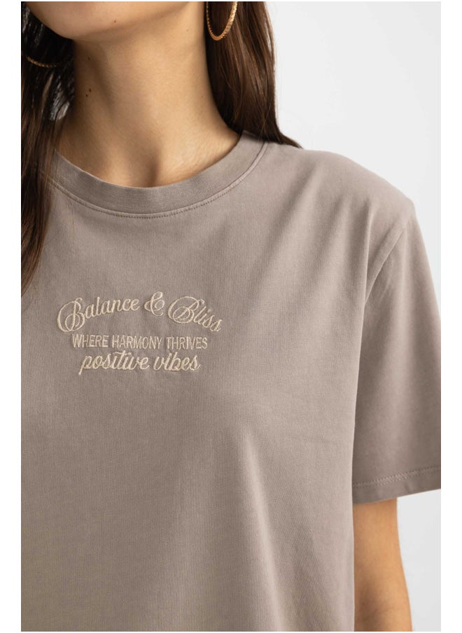 DeFacto - Woman Regular Fit Crew Neck Knitted Short Sleeve T-Shirt - Image 1