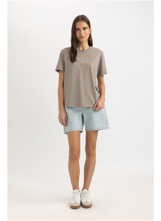 DeFacto - Woman Regular Fit Crew Neck Knitted Short Sleeve T-Shirt - Image 1
