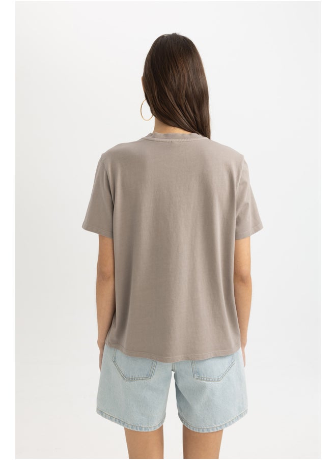 DeFacto - Woman Regular Fit Crew Neck Knitted Short Sleeve T-Shirt - Image 1