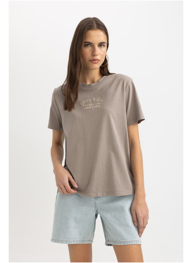 DeFacto - Woman Regular Fit Crew Neck Knitted Short Sleeve T-Shirt - Image 1