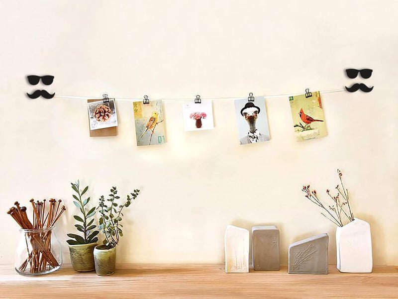 Decorcreed goggles and mustache wooden Hanging Photo Display Picture Frame Collage Picture Display Organizer with Wood Clips for Wall Decor Hanging Photos - Image 1
