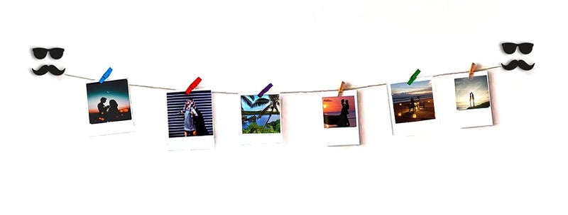 Decorcreed goggles and mustache wooden Hanging Photo Display Picture Frame Collage Picture Display Organizer with Wood Clips for Wall Decor Hanging Photos - Image 2