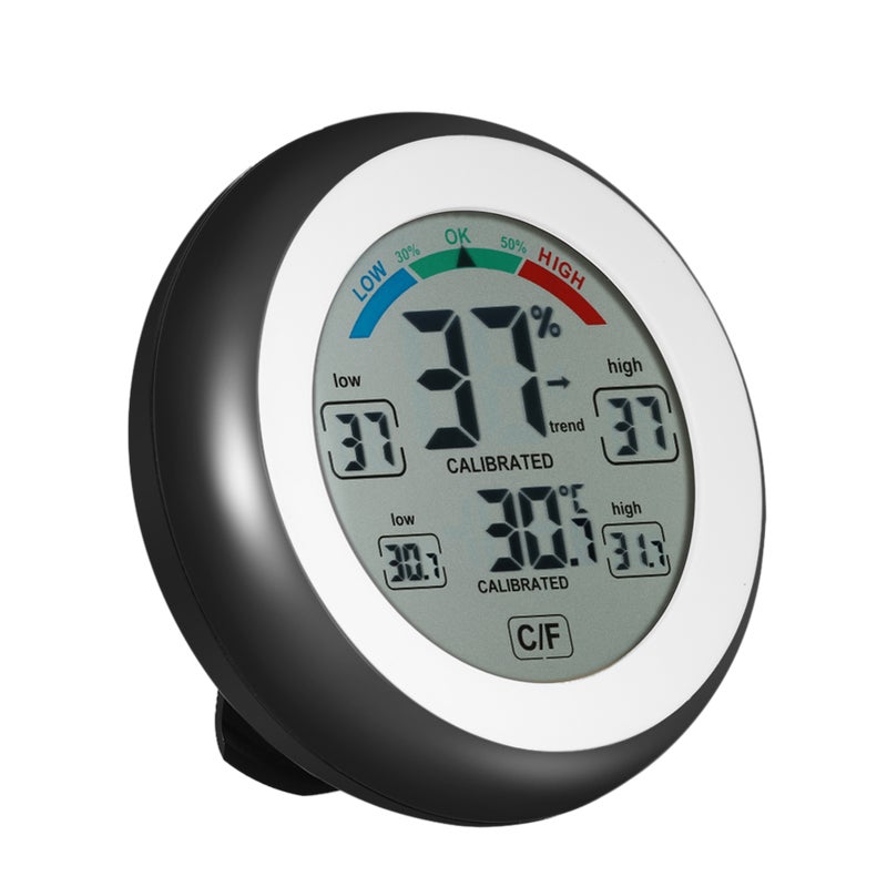 Temperature Humidity Meter: Black Touch Key Dual Measurement - Max Min Value Trend Display Hygrometer for Indoor Outdoor Home Use - Image 1
