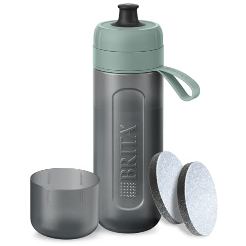 BRITA Sports Water Filter Bottle Model Active Dark Green 600ml incl 2x MicroDisc Filters squeezable BPAfree onthego bottle filters chlorine organic impurities hormones pesticides - Image 1