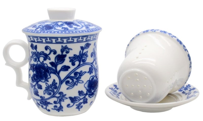 Tea Talent Porcelain Tea Cup with Infuser Lid and Saucer Sets - Chinese Jingdezhen Ceramics Coffee Mug Teacup Loose Leaf Tea Brewing System for Home Office - Image 5