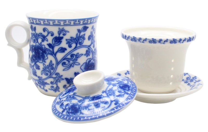 Tea Talent Porcelain Tea Cup with Infuser Lid and Saucer Sets - Chinese Jingdezhen Ceramics Coffee Mug Teacup Loose Leaf Tea Brewing System for Home Office - Image 4