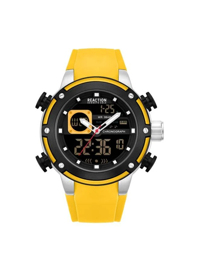 Kenneth Cole Reaction Black Dial Dark Yellow Silicone Strap Analog-digital Watch for Men, 56.2mm