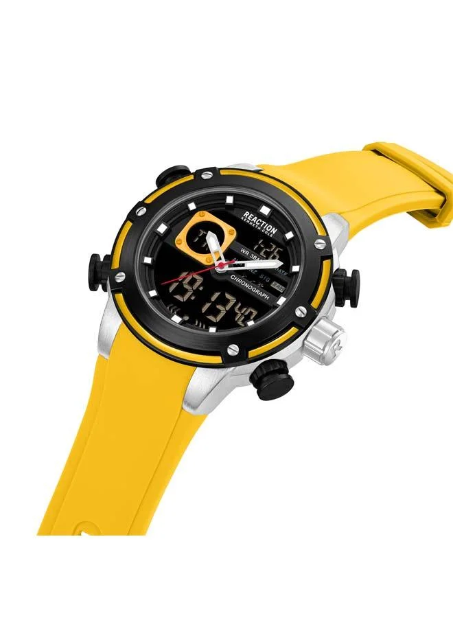 Kenneth Cole Reaction Black Dial Dark Yellow Silicone Strap Analog-digital Watch for Men, 56.2mm