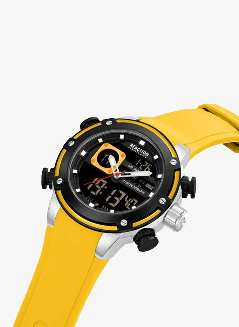 Kenneth Cole Reaction Black Dial Dark Yellow Silicone Strap Analog-digital Watch for Men, 56.2mm