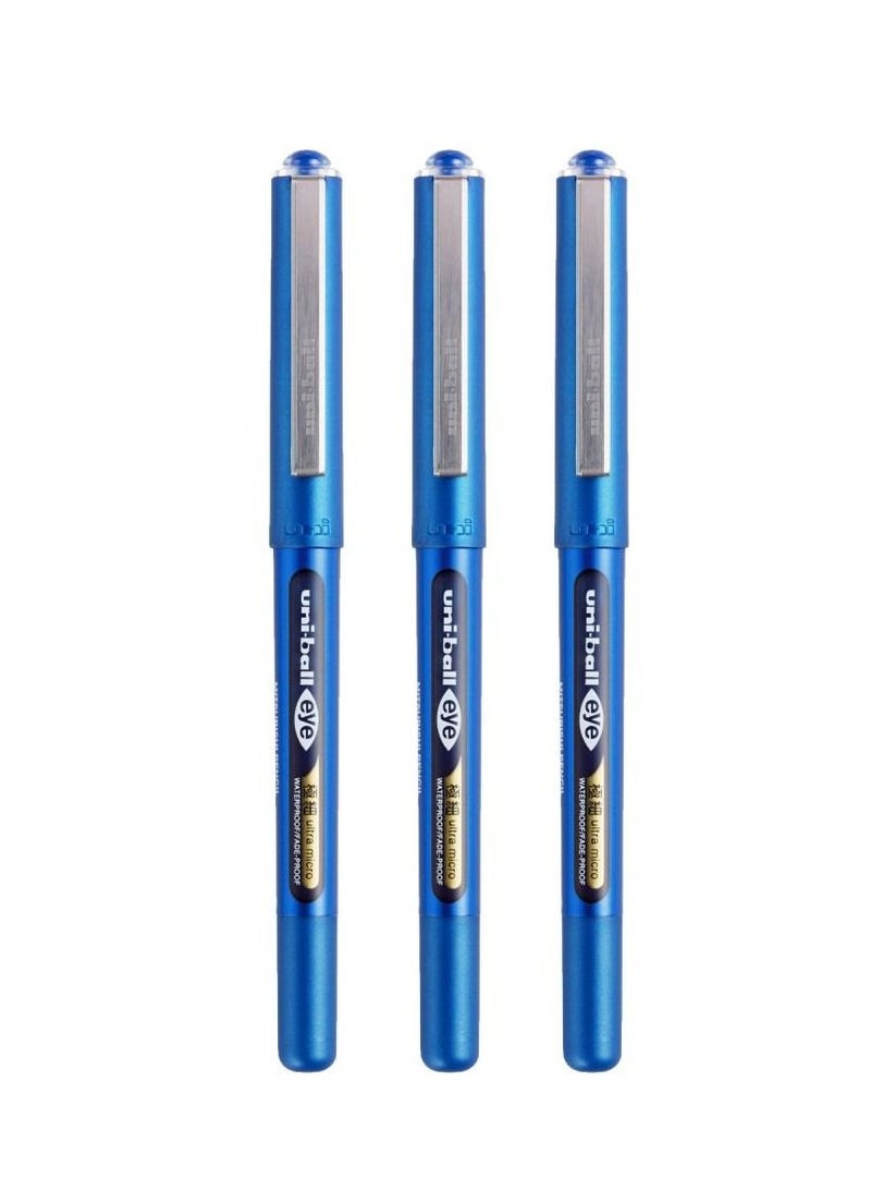 Uniball 3-Piece Eye Ultra Micro Roller Pen 0.38mm Tip Blue Ink  - Image 1
