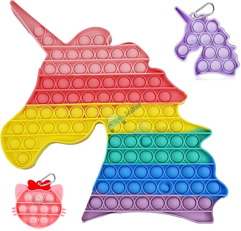 FunBlast Pop It Fidget Toy Set – Jumbo Unicorn Fidget with 2 Pop It Keychain for Girls - Kids Toys, Pop Bubble Push Pop Fidget Toy for Kids (Multicolor; Pack of 3) - Image 2