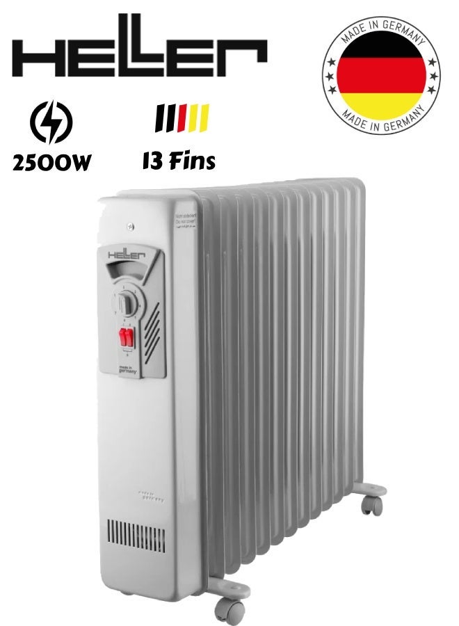 Heller MAS2013 Electric Oil Heater, 13 Fins, 2275/2500 Watts - Light Gray - Image 1