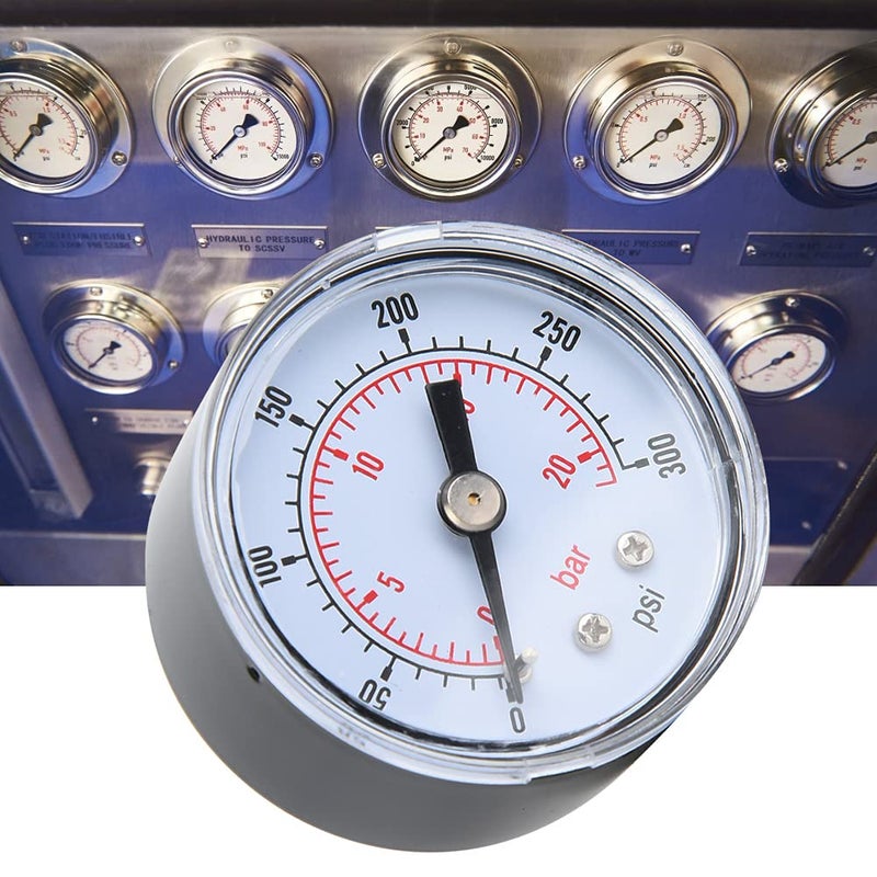مقياس الضغط الميكانيكي 0-300 رطل لكل بوصة مربعة 0-20 بار 1/8 بوصة BSPT اتصال خلفي علبة معدنية متينة - Image 3
