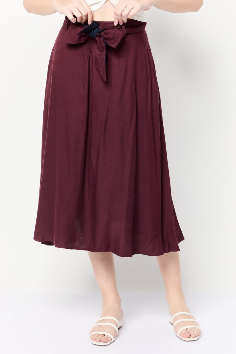 Harmont & Blaine Women Pleated Skirt, Maroon  - Image 1