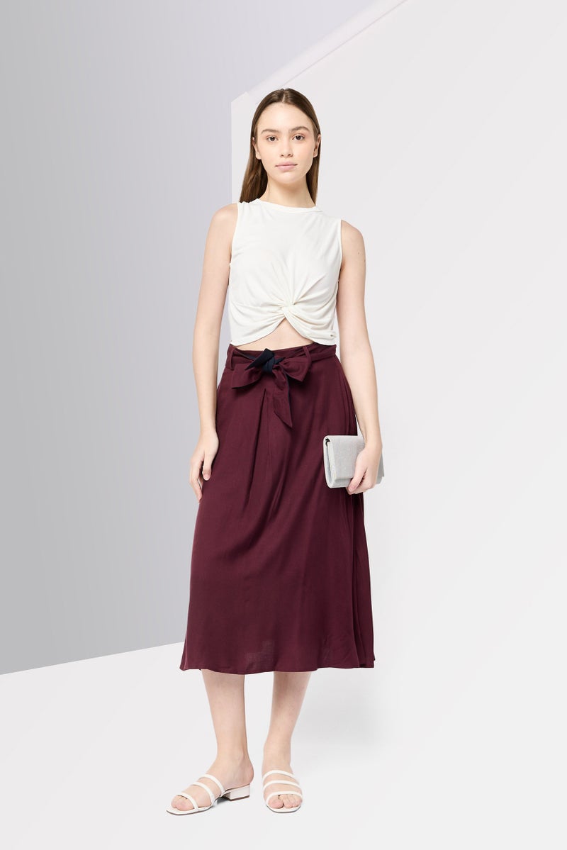 Harmont & Blaine Women Pleated Skirt, Maroon  - Image 2