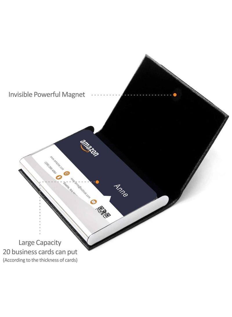 phomemo Business Card Holder, Business Card Case Professional PU Leather ,Stainless Steel Multi Card Case/Holder, Metal Slim Name Card Holder (Black) - Image 5