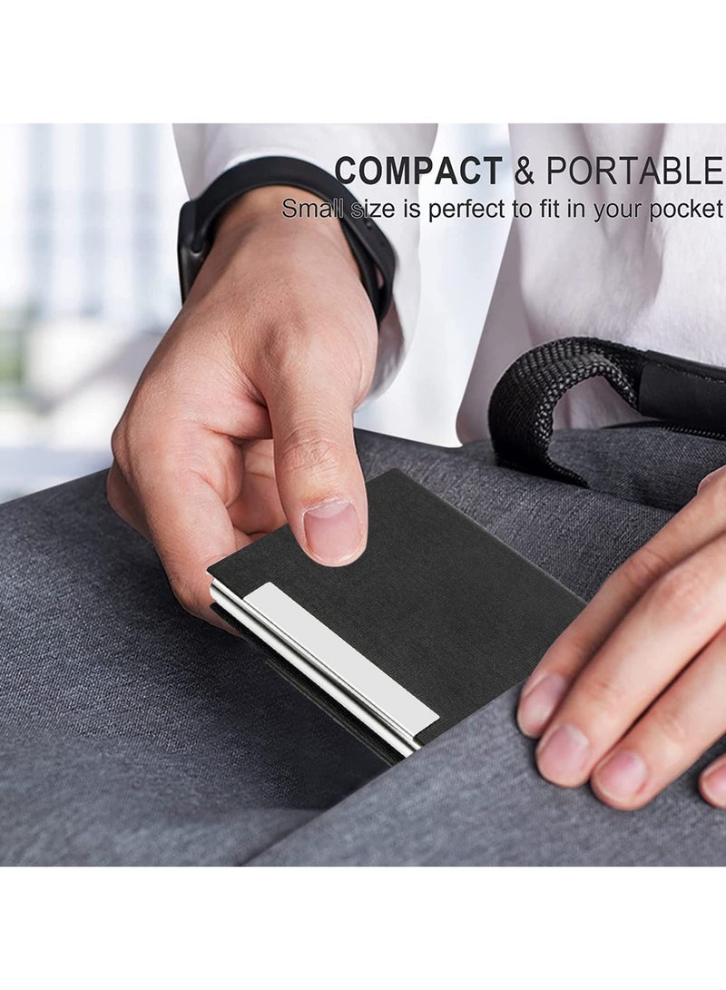 phomemo Business Card Holder, Business Card Case Professional PU Leather ,Stainless Steel Multi Card Case/Holder, Metal Slim Name Card Holder (Black) - Image 4