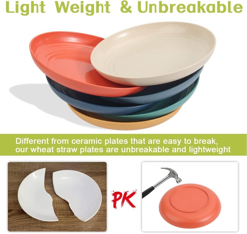 Turbid Dinner Plates Set of 2 Wheat Straw Plates Reusable 8 & 9-inch Combo Plates Microwave and Dishwasher Safe Unbreakable for Kitchen (Blue, (8 & 9) in 2Pcs) - Image 5