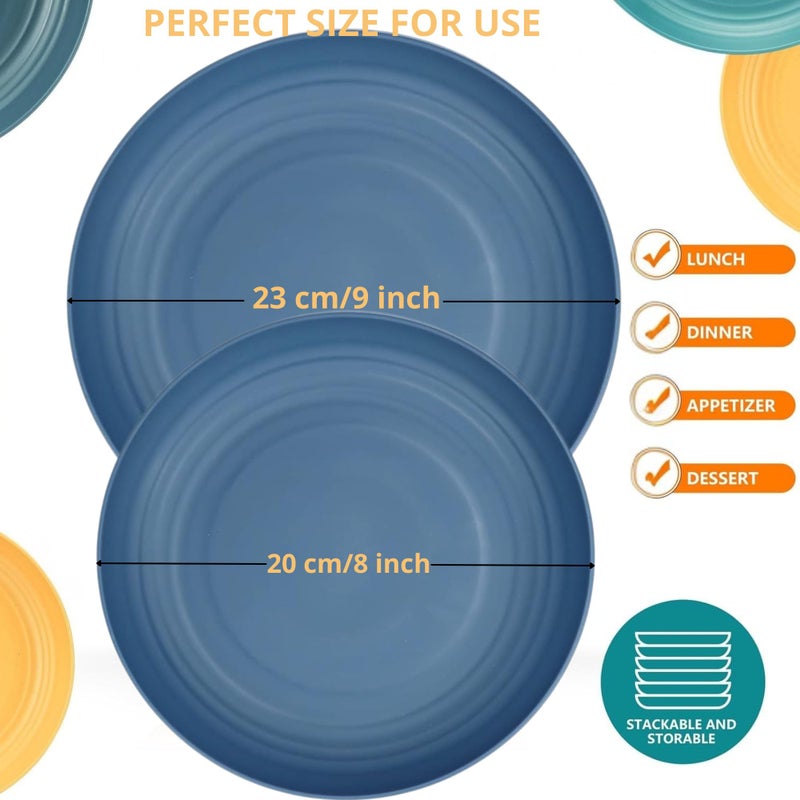 Turbid Dinner Plates Set of 2 Wheat Straw Plates Reusable 8 & 9-inch Combo Plates Microwave and Dishwasher Safe Unbreakable for Kitchen (Blue, (8 & 9) in 2Pcs) - Image 2